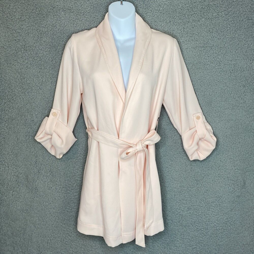 Aritzia Babaton Jacket Womens XS Pink Open Front Belted Drape Blazer Roll Tab